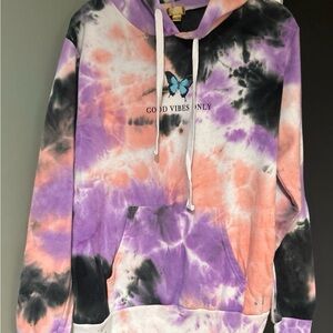 Tie-Dye Cowl Neck Sweater - Purple, Orange, Black